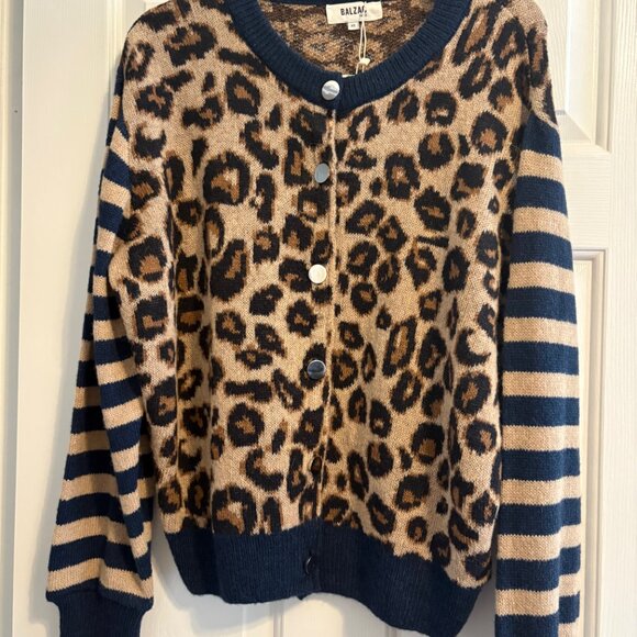 Balzac Paris Blue and Leopard Striped Idole Cardigan - XL - Picture 4 of 4